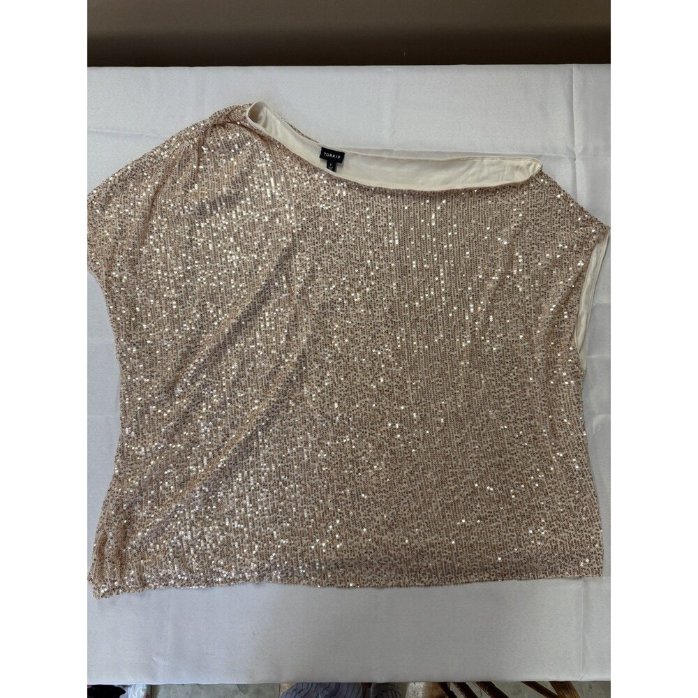 Torrid Womens 4x Rose Gold Off Shoulder Sequined Stretchy Lined Blouse Holiday